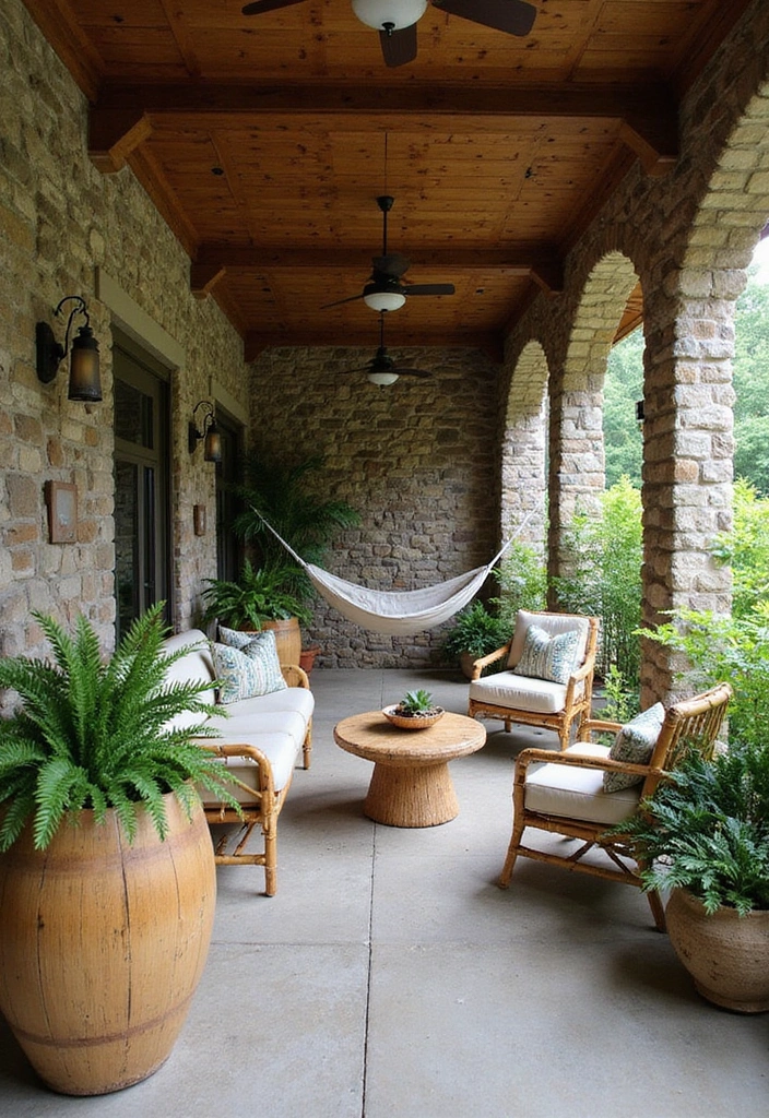 24 Eco-Friendly Outdoor Living Room Ideas for Covered Patios - 2. Nature-Inspired Lounge