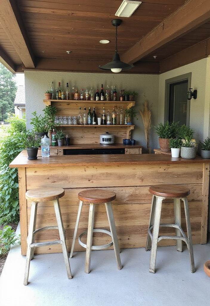 24 Eco-Friendly Outdoor Living Room Ideas for Covered Patios - 20. DIY Outdoor Bar