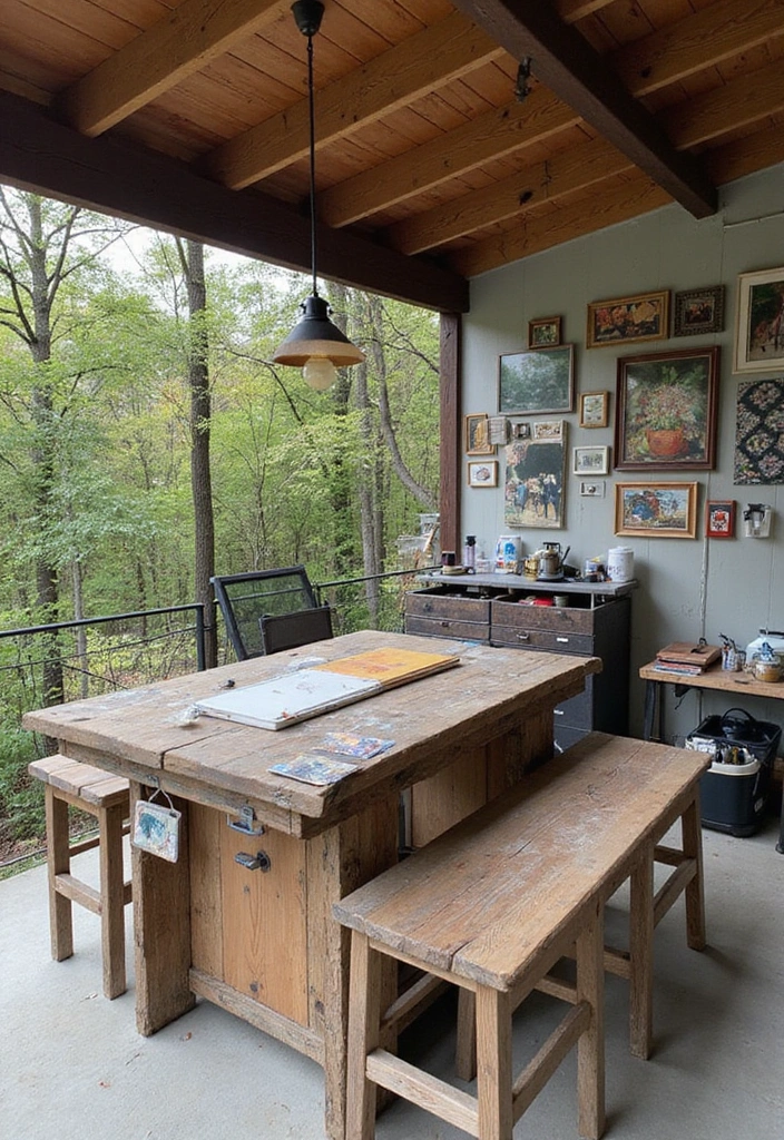 24 Eco-Friendly Outdoor Living Room Ideas for Covered Patios - 22. Outdoor Art Studio