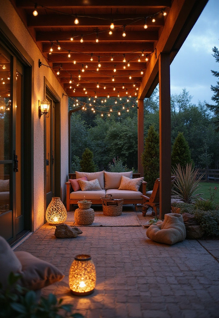 24 Eco-Friendly Outdoor Living Room Ideas for Covered Patios - 24. Eco-Friendly Lighting Solutions