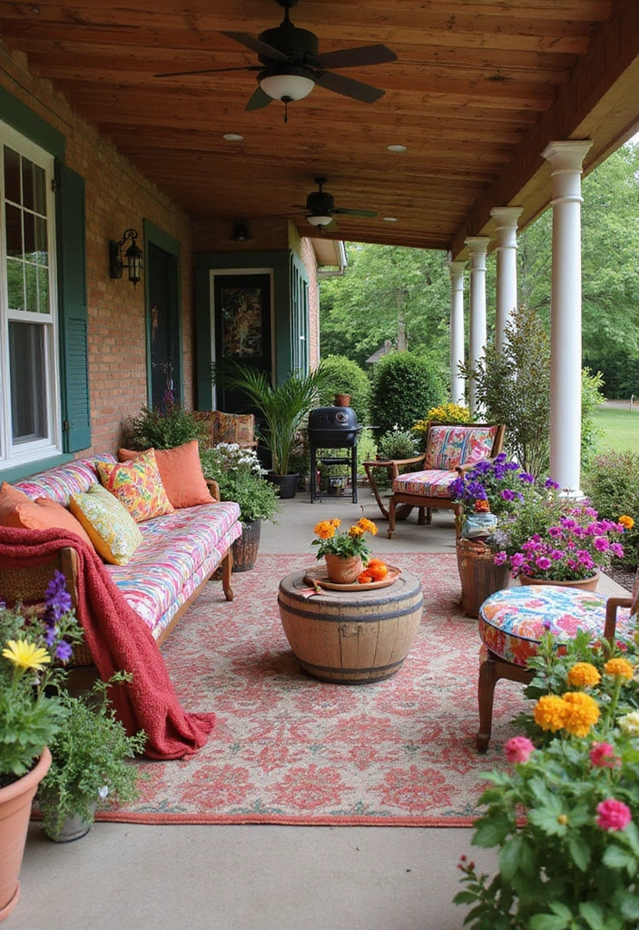 24 Eco-Friendly Outdoor Living Room Ideas for Covered Patios - 9. Colorful Lounge