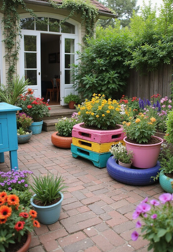 24 Outdoor Living Space Ideas for Your Eco-Friendly Patio - 5. Upcycled Garden Decor