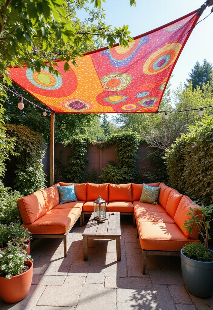 24 Patio Roof Extension Ideas for Small Outdoor Spaces - 10. Colorful Canvas Canopy