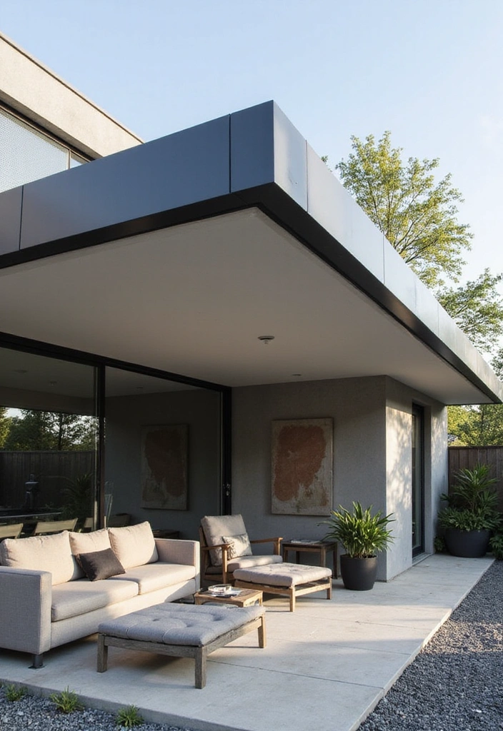 24 Patio Roof Extension Ideas for Small Outdoor Spaces - 11. Minimalist Roof Extension