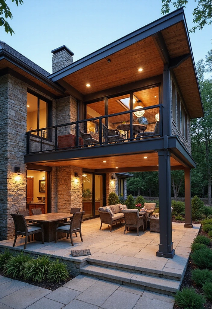 24 Patio Roof Extension Ideas for Small Outdoor Spaces - 17. Multi-Level Roof Design