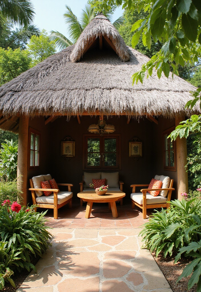 24 Patio Roof Extension Ideas for Small Outdoor Spaces - 19. Charming Thatched Roof