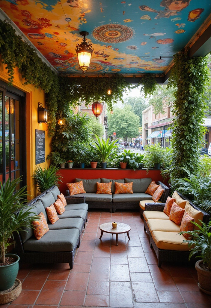 24 Patio Roof Extension Ideas for Small Outdoor Spaces - 23. Artistic Mural Roof
