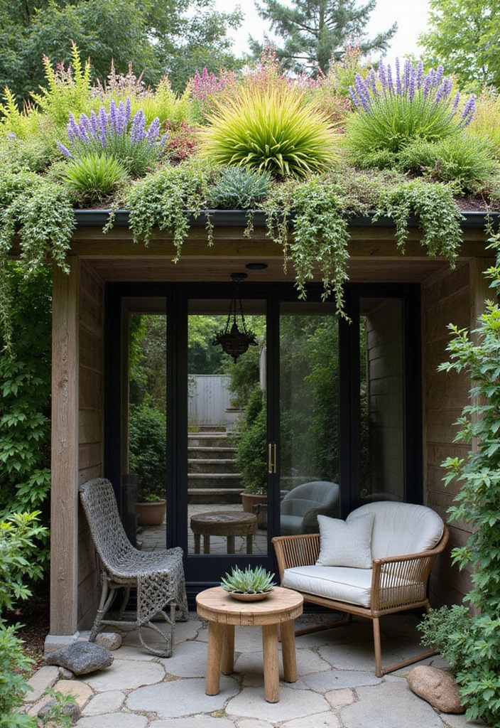 24 Patio Roof Extension Ideas for Small Outdoor Spaces - 3. Lush Green Roof Extension