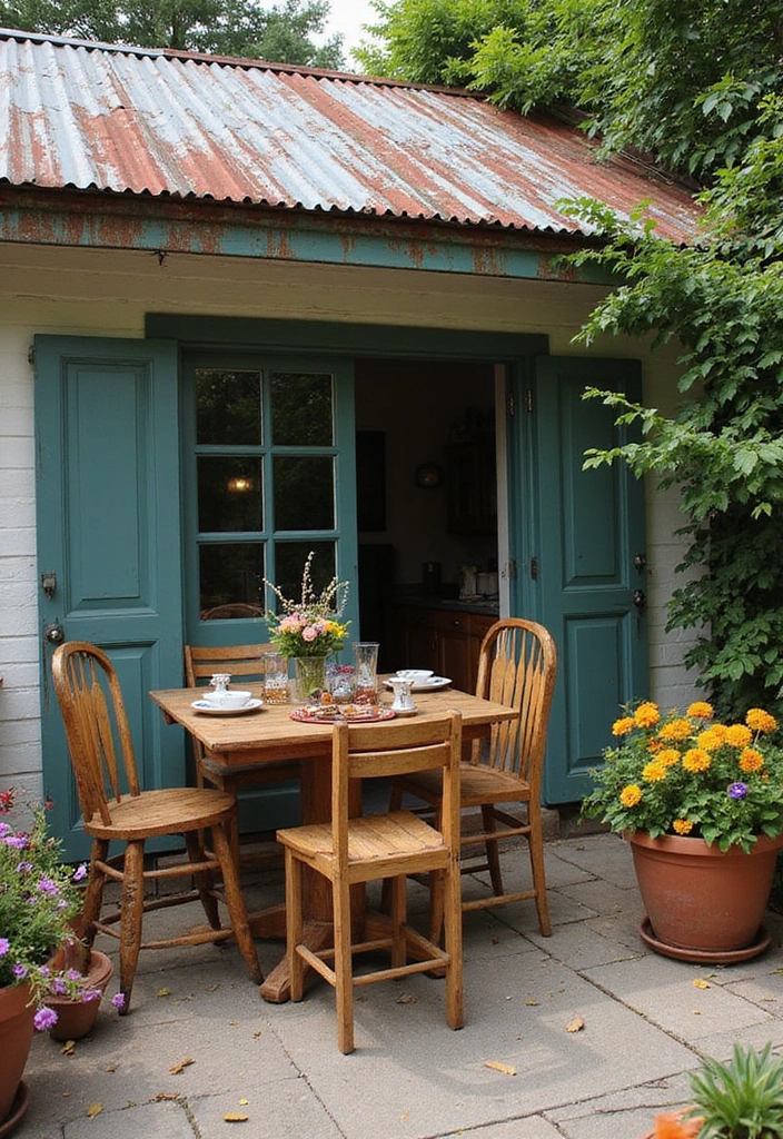 24 Patio Roof Extension Ideas for Small Outdoor Spaces - 8. Vintage Metal Roof
