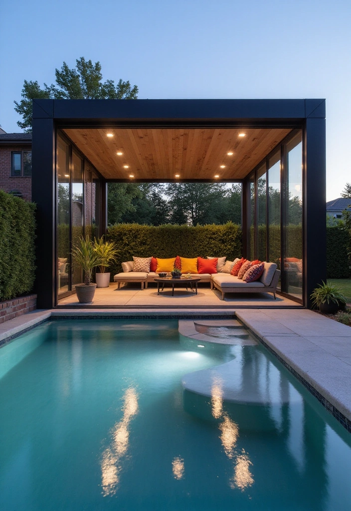 24 Pool Pavilion Ideas for Luxury Outdoor Living - 1. Sleek Modern Pavilion