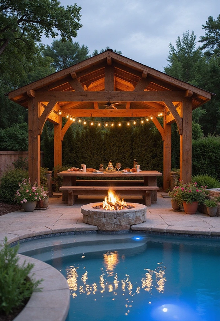 24 Pool Pavilion Ideas for Luxury Outdoor Living - 2. Rustic Charm Pavilion