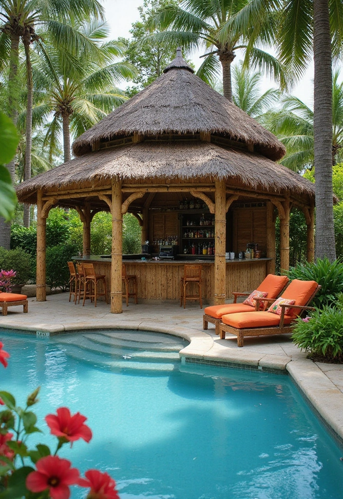 24 Pool Pavilion Ideas for Luxury Outdoor Living - 3. Tropical Oasis Pavilion