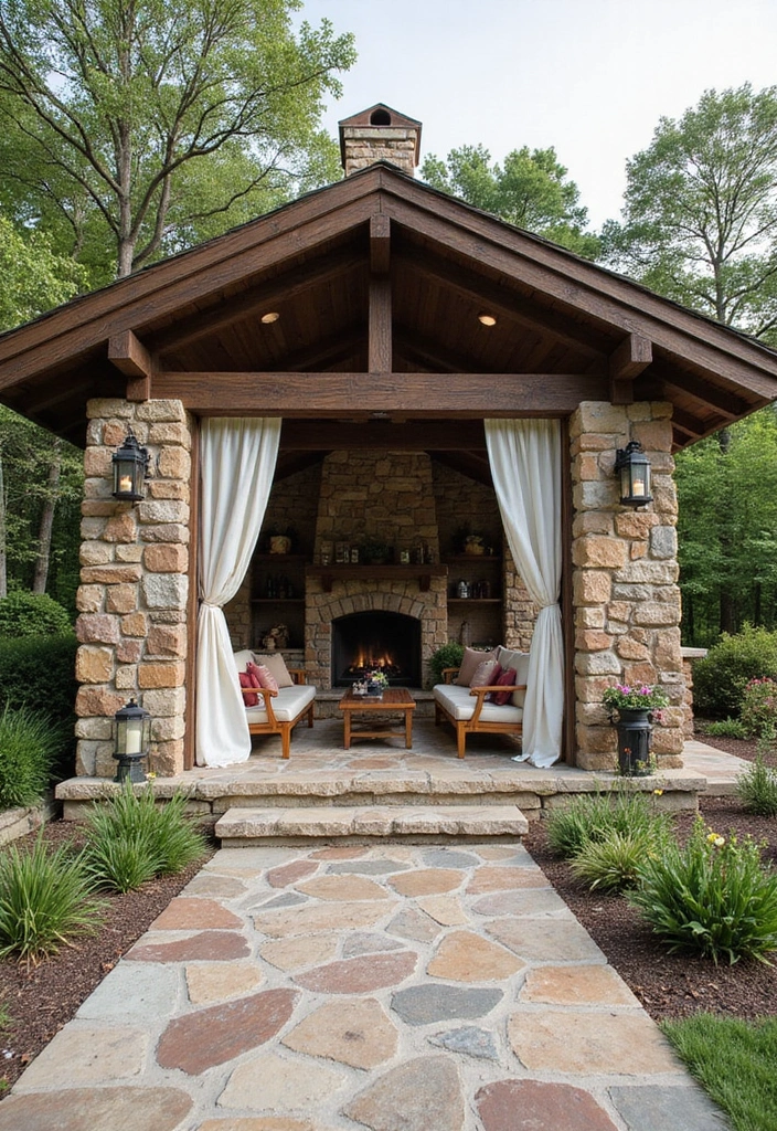 24 Pool Pavilion Ideas for Luxury Outdoor Living - 8. Rustic Stone Pavilion