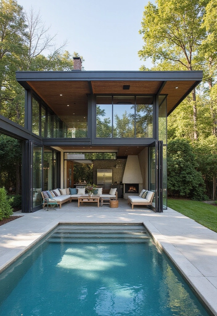 24 Pool Pavilion Ideas for Luxury Outdoor Living - 9. Contemporary Glass Pavilion