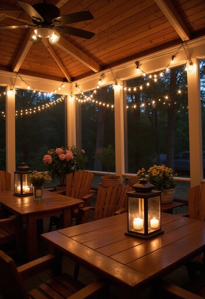 24 Screened In Porch Decorating Ideas - 10. Romantic Lighting