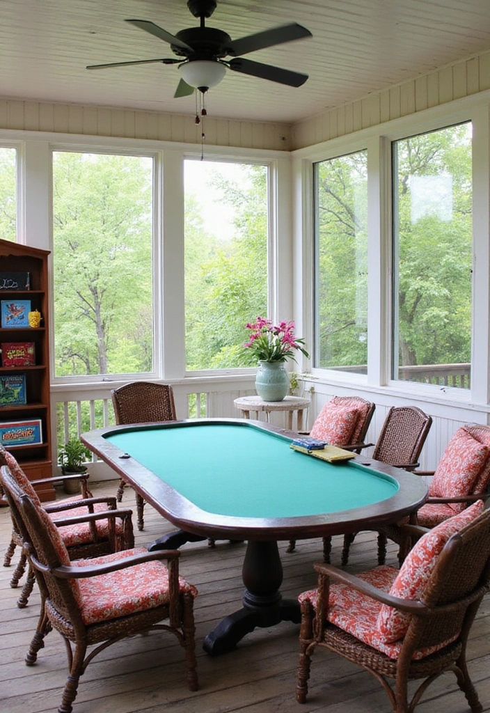 24 Screened In Porch Decorating Ideas - 15. Outdoor Game Zone