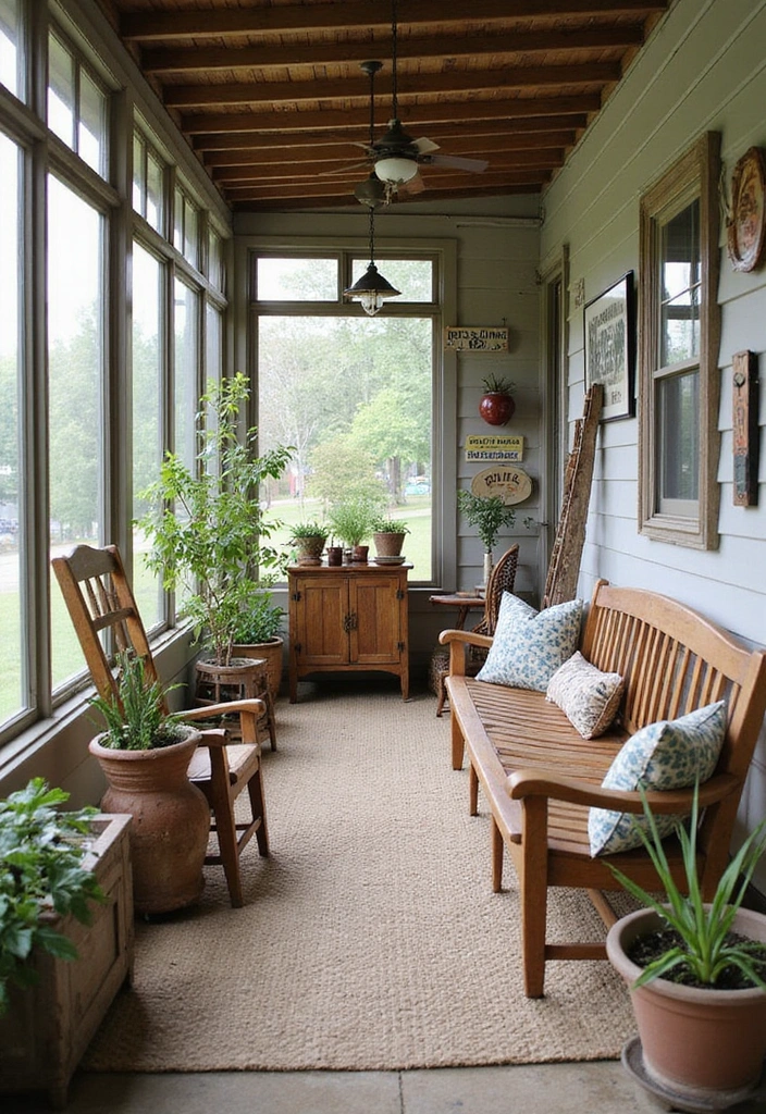24 Screened In Porch Decorating Ideas - 16. Vintage Finds