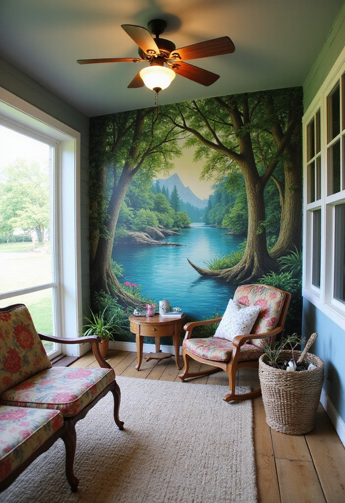 24 Screened In Porch Decorating Ideas - 19. Artistic Wall Murals