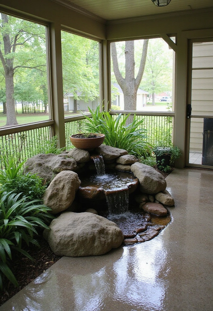 24 Screened In Porch Decorating Ideas - 21. Water Features
