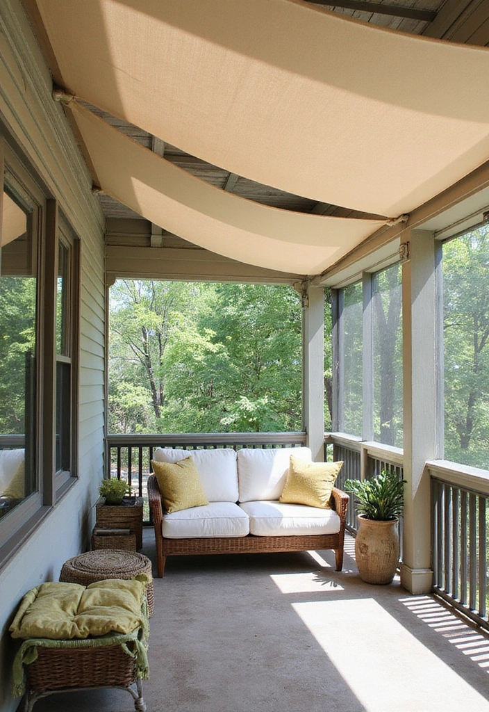 24 Screened In Porch Decorating Ideas - 23. Canvas Canopies