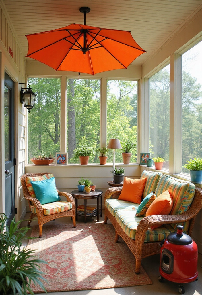 24 Screened In Porch Decorating Ideas - 8. Colorful Accents