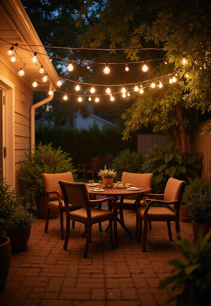 24 Small Patio Ideas for Cozy Outdoor Living - 10. Romantic String Lights