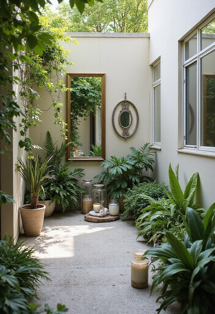 24 Small Patio Ideas for Cozy Outdoor Living - 11. Smart Use of Mirrors
