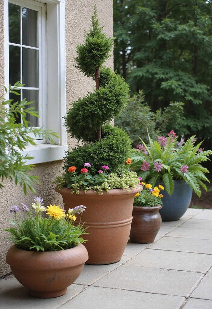 24 Small Patio Ideas for Cozy Outdoor Living - 13. Artistic Planters