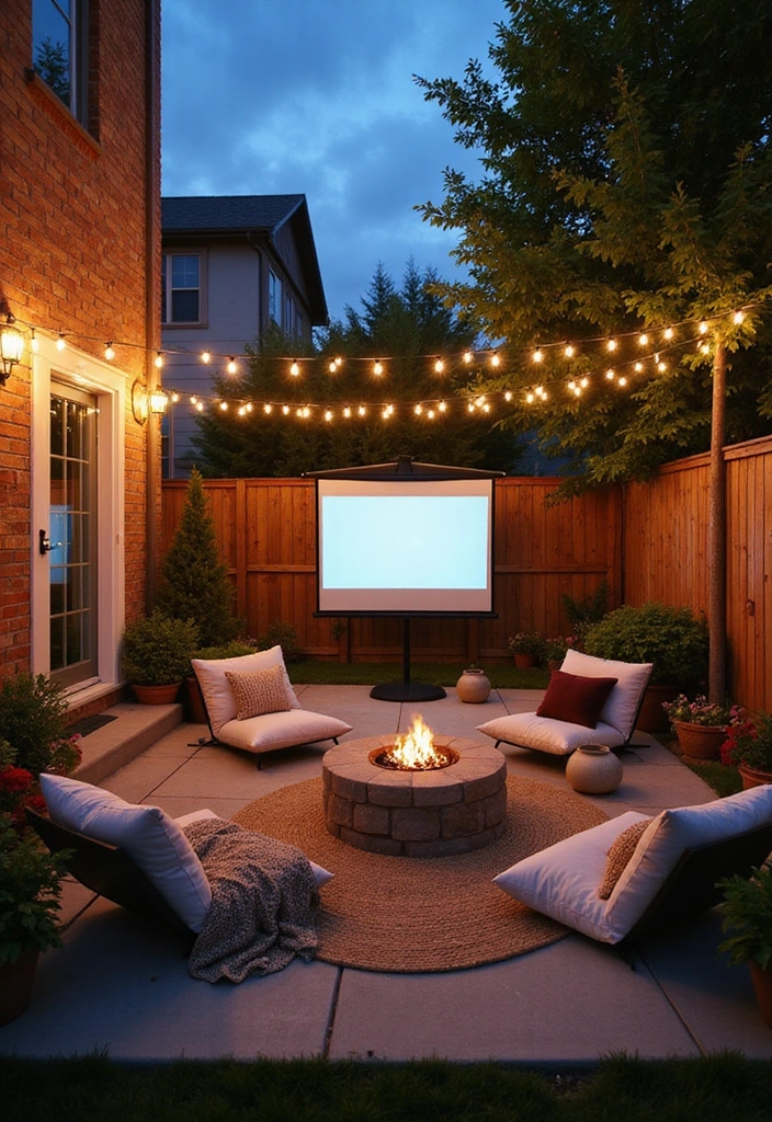 24 Small Patio Ideas for Cozy Outdoor Living - 17. Outdoor Movie Night Setup