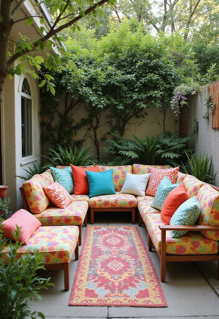 24 Small Patio Ideas for Cozy Outdoor Living - 19. Colorful Outdoor Pillows