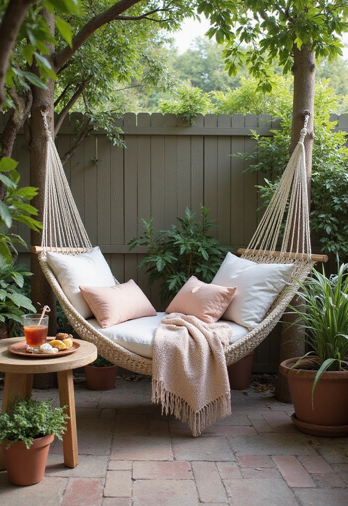 24 Small Patio Ideas for Cozy Outdoor Living - 24. Cozy Hammock Setup