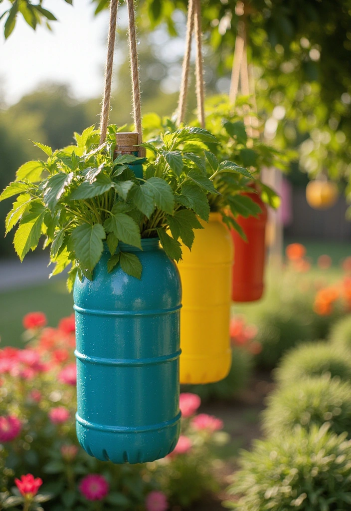 25 DIY Garden Ideas to Elevate Your Outdoor Decor - 2. Hanging Bottle Garden