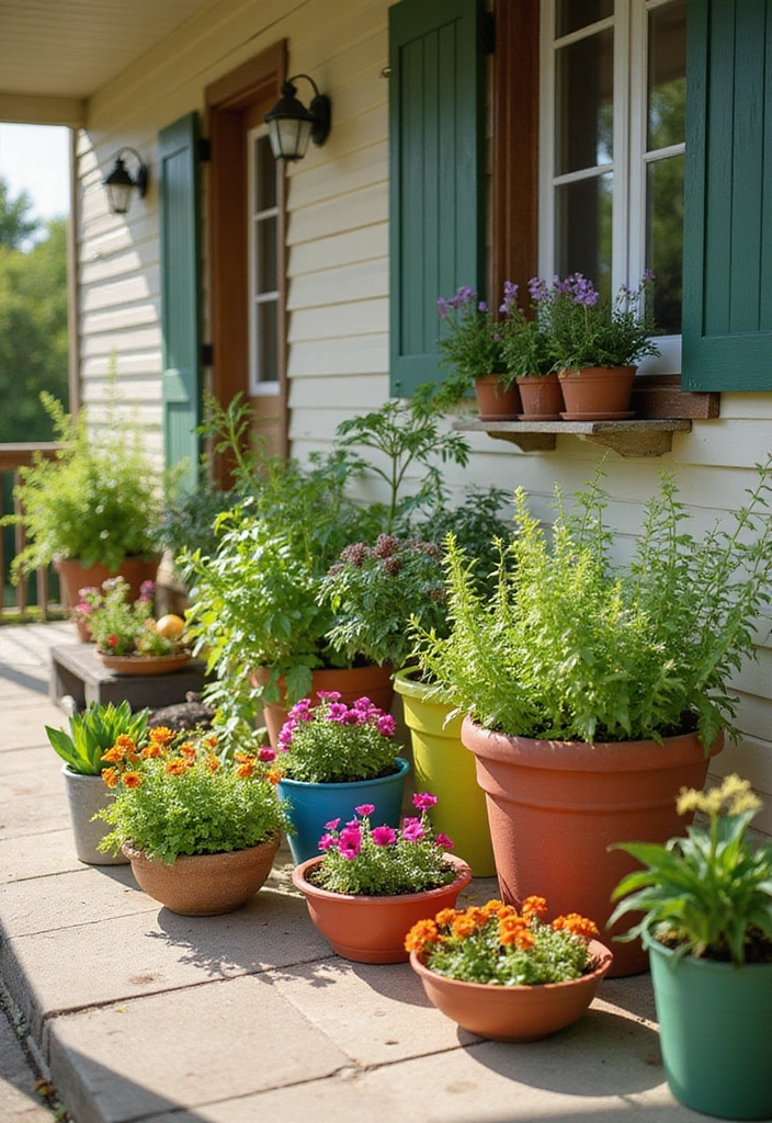 25 Front Garden Ideas for a Sustainable Touch - 11. Container Gardening