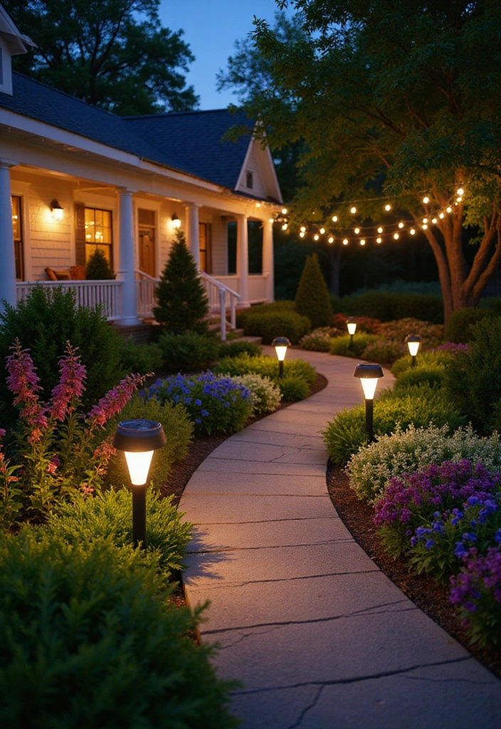 25 Front Garden Ideas for a Sustainable Touch - 7. Eco-Friendly Lighting