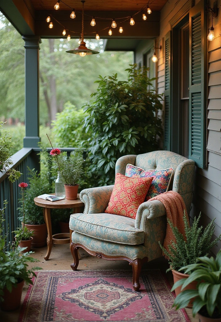 25 Porch Decorating Ideas to Enhance Your Outdoor Living - 1. Cozy Nook with Vintage Furniture