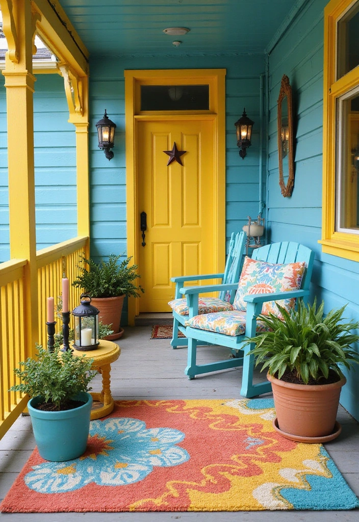 25 Porch Decorating Ideas to Enhance Your Outdoor Living - 2. Bright and Bold Color Schemes