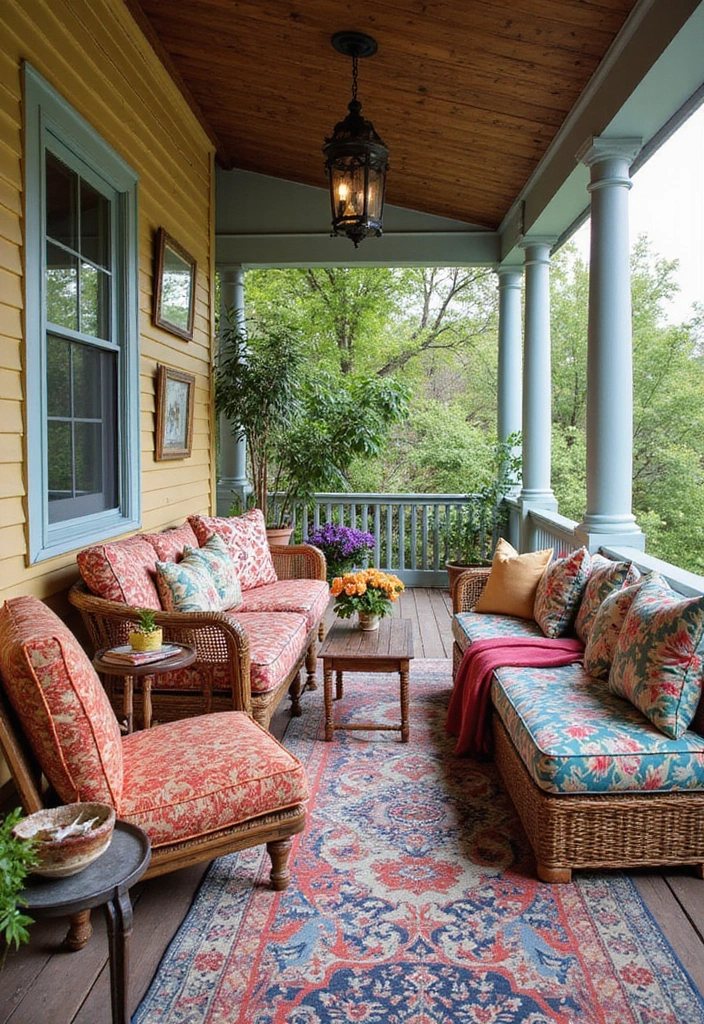 25 Porch Decorating Ideas to Enhance Your Outdoor Living - 9. Eclectic Mix of Patterns