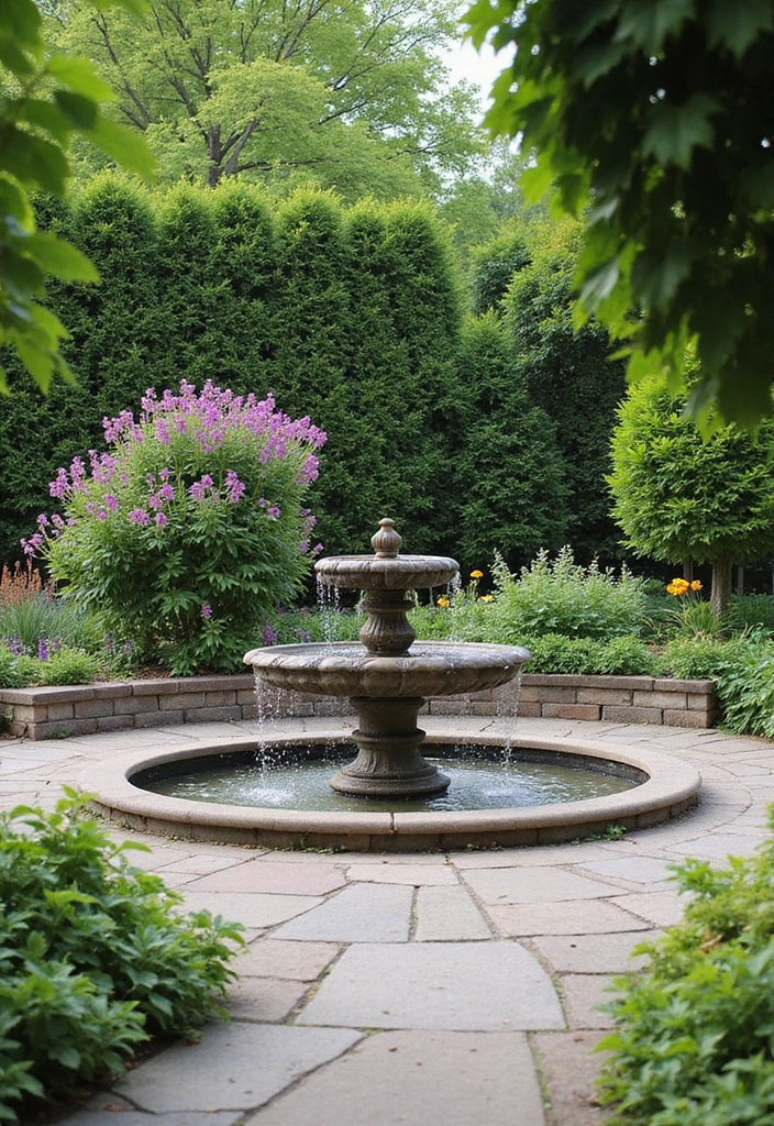 25 Stylish Concrete Patio Ideas for Small Outdoor Spaces - 10. Water Feature Delight