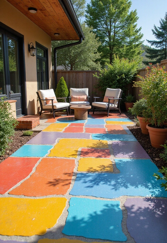 25 Stylish Concrete Patio Ideas for Small Outdoor Spaces - 14. Artistic Mural Backdrop