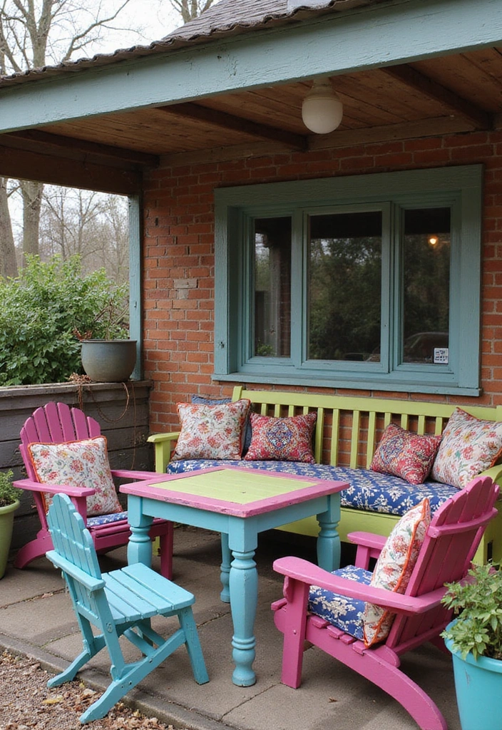26 Carport Decorating Ideas for Your Outdoor Living Space - 11. Colorful Upcycled Furniture