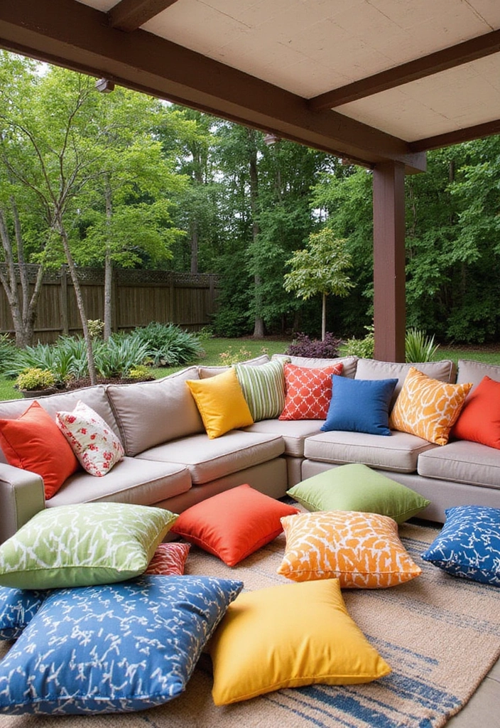 26 Carport Decorating Ideas for Your Outdoor Living Space - 14. Colorful Outdoor Pillows