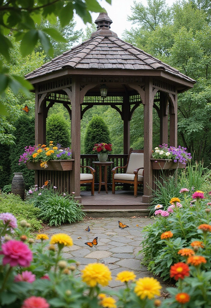 26 Gazebo Ideas for Your Backyard - 7. Garden Gazebo with Flower Boxes
