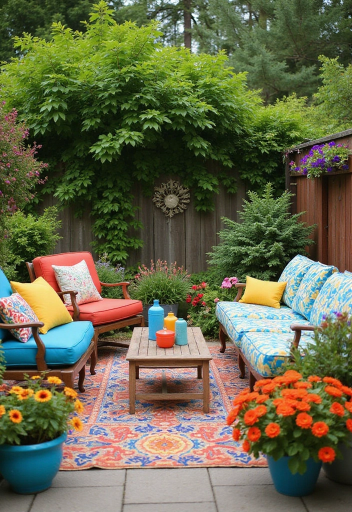 27 Backyard Ideas for Small Yard Outdoor Living - 7. Use Colorful Accents