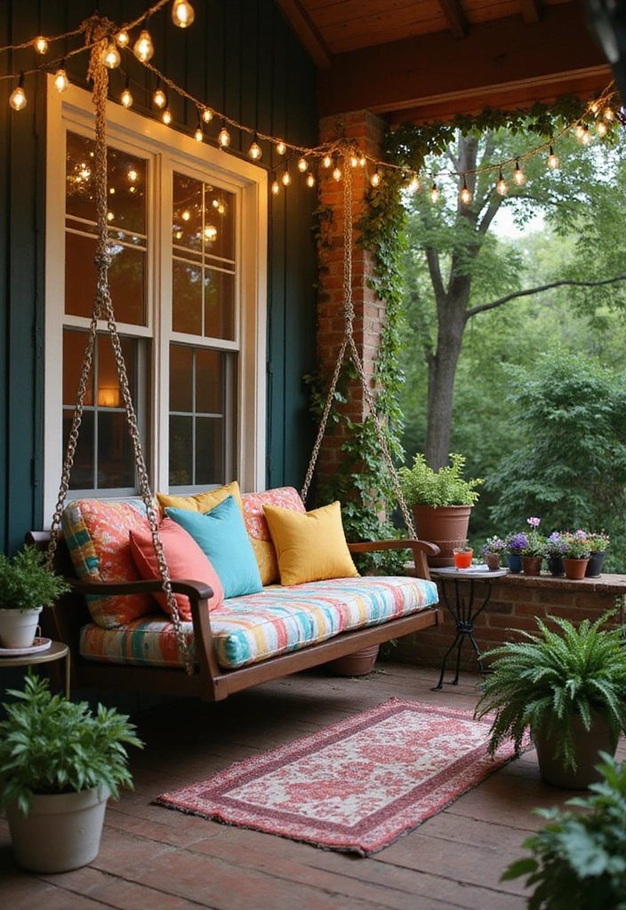 27 Front Patio Ideas: Elevate Your Outdoor Living Space - 1. Cozy Nook with a Hanging Swing
