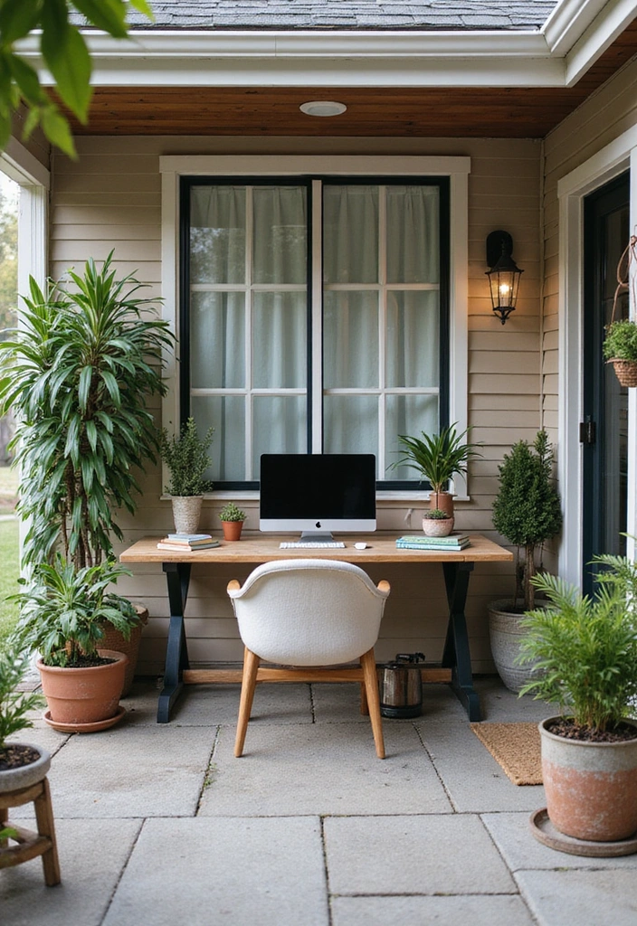 27 Front Patio Ideas: Elevate Your Outdoor Living Space - 17. Contemporary Outdoor Workspace