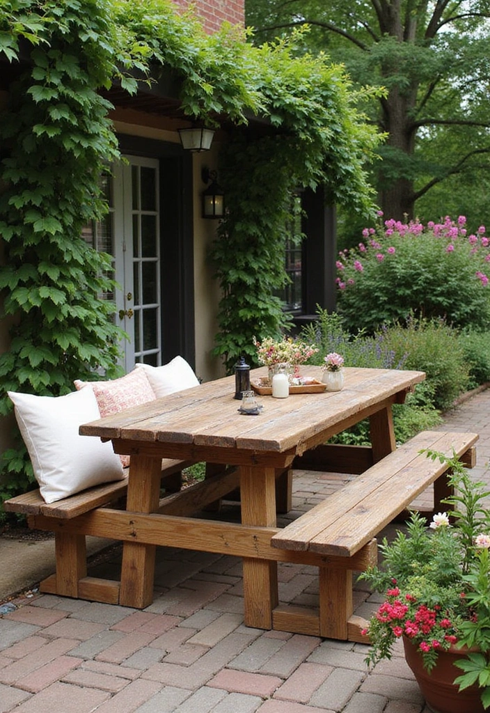 27 Front Patio Ideas: Elevate Your Outdoor Living Space - 3. Rustic Charm with Wooden Furniture