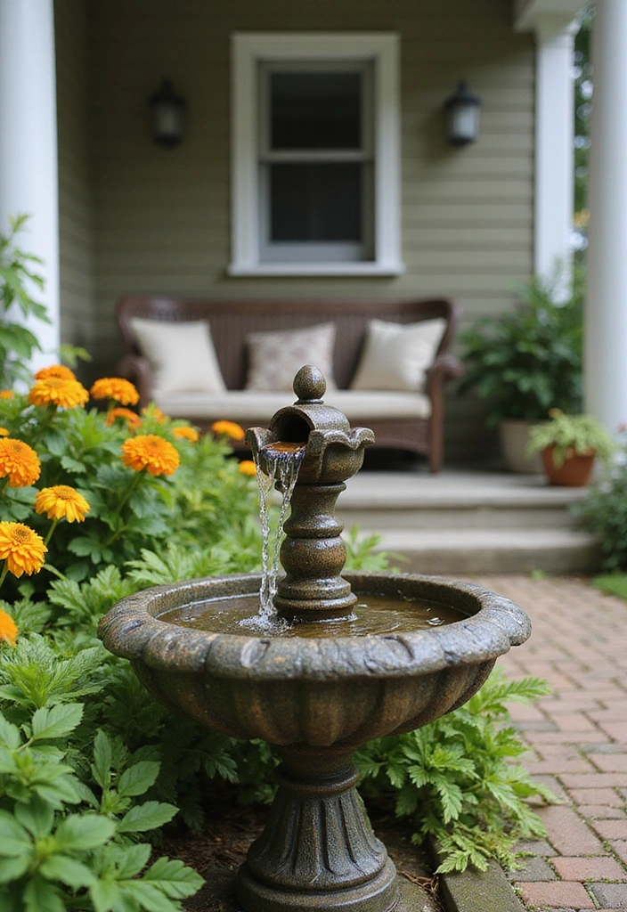 27 Front Porch Landscaping Ideas - 11. Water Features