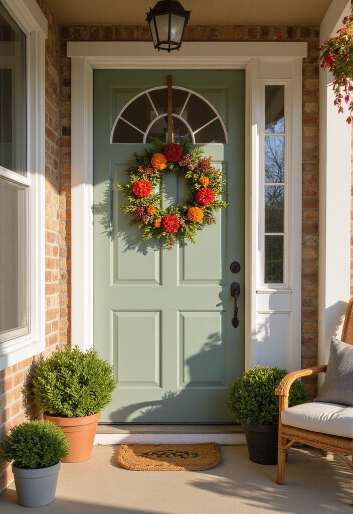 27 Front Porch Landscaping Ideas - 13. Seasonal Wreaths