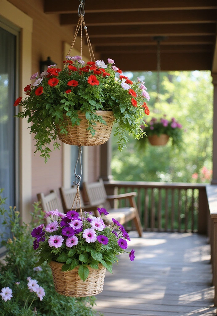 27 Front Porch Landscaping Ideas - 2. Hanging Basket Displays