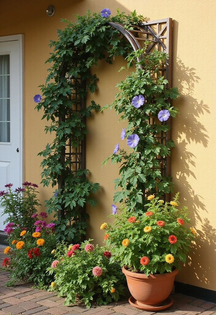 27 Front Porch Landscaping Ideas - 5. Decorative Trellises